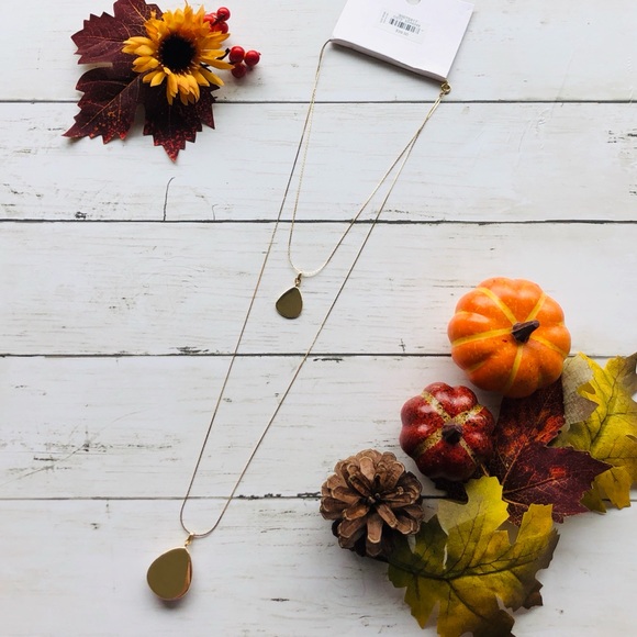 NWT LOFT Gold 2-Piece Stone Pendant Necklace - Picture 5 of 10